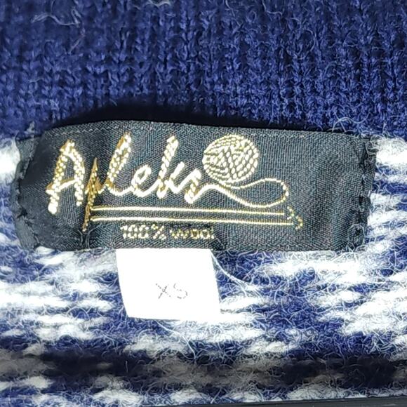 Apleks Women's Sz XS 100% Wool Blue Fair Isle Nordic Design Cardigan Sweater - Picture 4 of 10